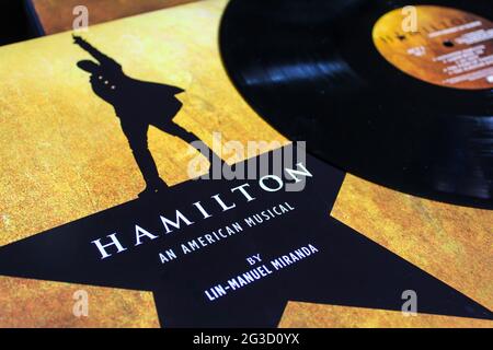 Hamilton musical Original Broadway Cast Recording Vinyl Record disque LP par Lin Manuel Miranda Album couverture Banque D'Images