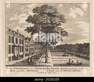 Vue sur l'Achtergracht (Falckstraat) à Amsterdam; le canal arrière; par la marque OSSE; à l'intérieur-Amstel / Fossa Summoeniana, par forum Boarium Petentibus Amstelam; 100 image des principaux bâtiments d'Amsterdam. Vue sur l'Achtergracht à Amsterdam, vue du Reguliersgracht à de Amstel. En 1870 - après l'amorti - cette partie de l'Achtergracht a été rebaptisée Falckstraat. Sous le titre du spectacle en latin et en néerlandais. Numéroté en bas à droite : 79. Banque D'Images