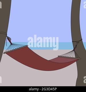 Illustration d'un hamac suspendu sur des palmiers sur fond bleu Banque D'Images