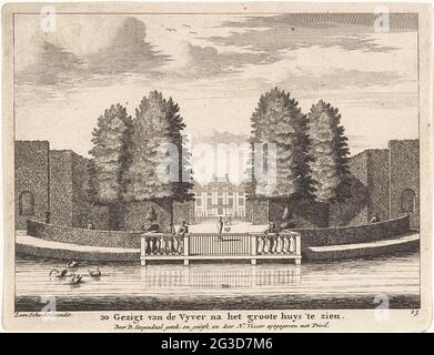 Domaine de Cingendael; M. Van St. Anna-Lands Hofstede a fusionné Clingendaal par 's Gravenhage. Vue depuis le jardin du domaine de Clingendael, avec en premier plan et dans le jardin des couples et des familles. Au milieu au-dessus d'un pennant porté par Putti avec le titre et un blason. Banque D'Images