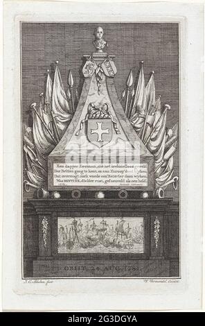 Monument tombeau de Wolter Jan Gerrit Bentinck. La tombe du Wolter Jan Gerrit Bentinck, qui est mort dans la bataille de la mer en 1781 à la Doggersbank. Une représentation de cette bataille maritime sur le monument. Banque D'Images