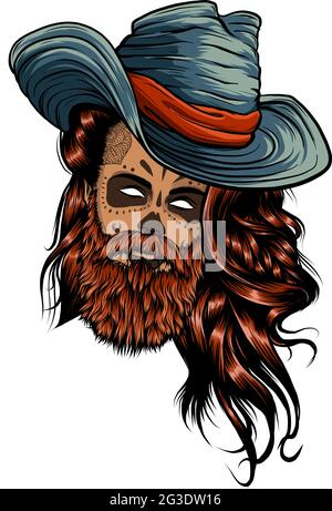 Cowboy barbu dans un chapeau. Un homme américain cool Illustration de Vecteur