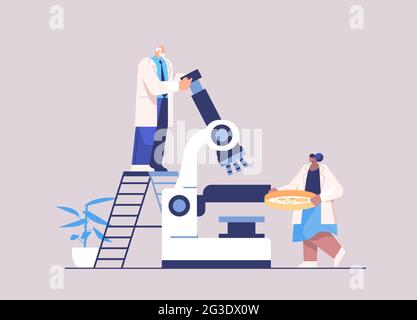 équipe de chercheurs scientifiques travaillant avec des chercheurs du microscope faisant des expériences chimiques en laboratoire Illustration de Vecteur