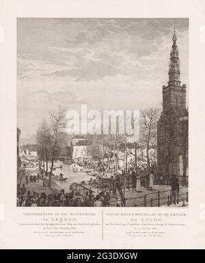 Destruction sur la grange de pierre après la catastrophe de la poudre de Leiden, 1807; destruction sur le Rapoenburg à Leijden, causée par le saut d'un navire avec des herbes de bus chargées, sur le 12ème januarium 1807. Voir le pont vert de la Nouvelle voie / vue du Rapenbourg, ou du quartier de Leide, qui Fut Ruiné par l'explosion d'un bateau chargé de faire à canon, le 12 janvier 1807. Levier du pont vert vers la rue Neuve. Face du Groenebrug sur les travaux de nettoyage des bâtiments détruits pour diriger la grange de pierre après la catastrophe de la poudre de canon le 12 janvier 1807. Sur la droite au premier plan de la salle d'alésage. Banque D'Images