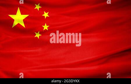 Drapeau réaliste de la Chine sur la surface d'un tissu Banque D'Images