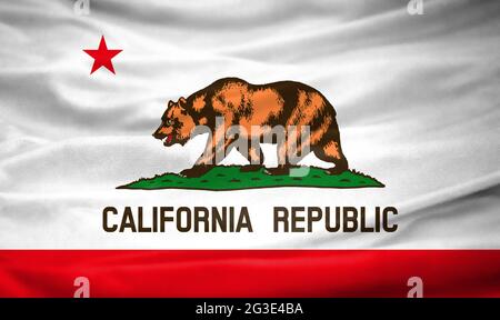 Drapeau réaliste de l'État de Californie sur la surface ondulée du tissu Banque D'Images
