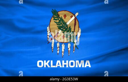 Drapeau réaliste de l'État d'Oklahoma sur la surface ondulée du tissu Banque D'Images