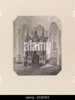 Graftombe de Willem I, Prince d'Orange, 1623. Tombeau ou Graf Praal de Willem I dans le Nieuwe Kerk à Delft, achevé en 1623. Vue de l'avant avec l'image du prince assis. Banque D'Images
