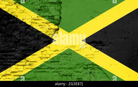 La Jamaïque drapeau est peint sur un vieux mur de brique Banque D'Images