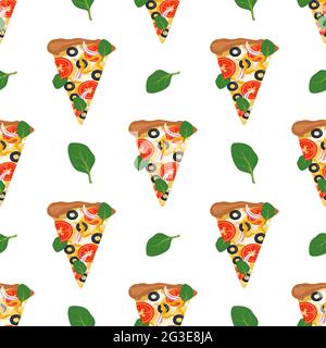 Motif brillant sans couture avec tranches de pizza Illustration de Vecteur