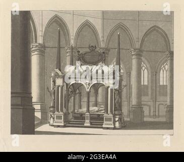 Graftombe de Willem I, Prince d'Orange, 1623. Graftombe ou Praalgraf de Willem I dans la nouvelle église de Delft, achevée en 1623. Vue du côté avec l'image du prince couché. Banque D'Images