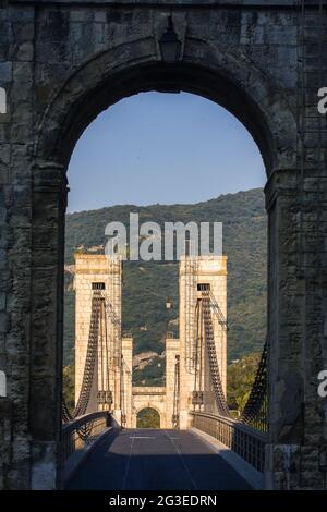 FRANCE. ARDECHE (07) VIVIERS PONT DU ROBINET (PONT DU TAP) ARCHE ET PILIERS Banque D'Images