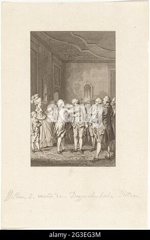 Willem V honore les héros de la bataille maritime à Doggersbank, 1781. Le Prince Willem V récompense le 30 novembre prochain Johan Zoutman avec un tennis commémoratif sur une chaîne d'or, après sa victoire dans la bataille en mer de Doggersbank entre les Hollandais et la flotte britannique le 5 août 1781. Banque D'Images