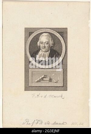 Portrait de Frederik Adolph van der Marck. Portrait de Frederik Adolph van der Marck, professeur à Groningen et Deventer. Sous les livres et un inkwell avec ressort d'écriture à une lampe à huile. Banque D'Images