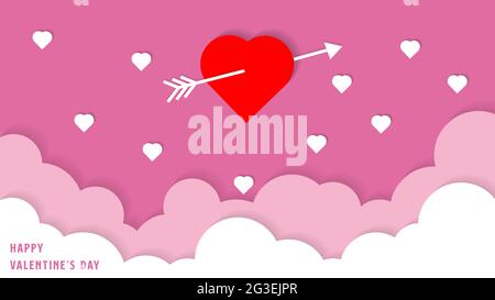 Love Arrow Valentines jour de la conception d'art papier avec des nuages, le style de coupe de papier vector ligne d'arrière-plan illustration Illustration de Vecteur