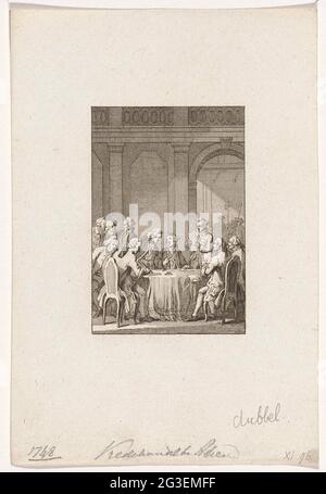 Pourparlers de paix à Aix-la-Chapelle, 1748. Négociations de paix entre les alliés (République, Angleterre et Autriche) et la France et la Prusse pour mettre fin à la guerre de succession autrichienne, octobre 1748. Banque D'Images