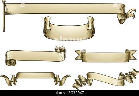 Ruban en bois de rouleau de papier banderole parchemin drapeau Illustration de Vecteur