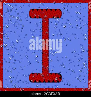 Graphique avec le caractère en majuscules OCR I sous forme de monogramme rouge avec gouttes d'eau bleues Banque D'Images
