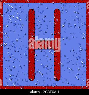 Graphique avec le caractère majuscule OCR H sous forme de monogramme rouge avec gouttes d'eau bleues Banque D'Images