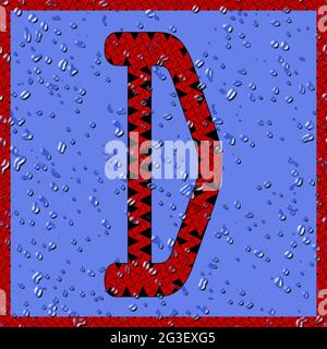 Graphique avec le caractère majuscule OCR D comme monogramme rouge avec gouttes d'eau bleues Banque D'Images