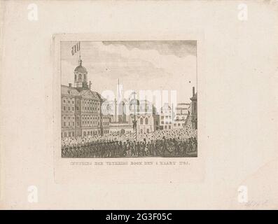 Fête de la liberté sur la place du Dam à Amsterdam, le 4 mars 1795 ; Inwyding des Vryheids Boom den le 4 mars 1795. Fête de la liberté, célébrée avec l'inauguration de l'arbre de la liberté sur le barrage d'Amsterdam, le 4 mars 1795. Vue sur le barrage avec une grande foule dansant à l'arbre de la liberté. Banque D'Images