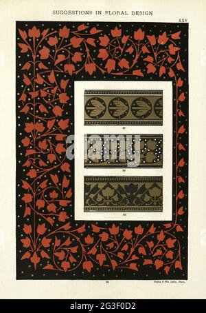 Suggestions en design floral, victorien XIXe siècle, motif de lierre rouge Banque D'Images