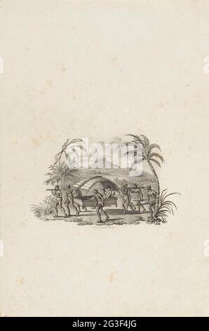Homme occidental dans une berline. Un homme occidental lit un livre dans une berline qui est portée par des hommes autochtones d'un pays d'Asie du Sud-est. Banque D'Images