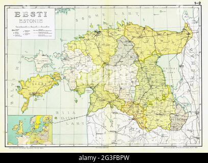 Carte de l'Estonie – Eesti haldusjaotus 1925 Banque D'Images