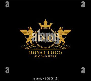 DQ lettre Lion Royal Luxury Heraldic, Crest logo template dans l'art vectoriel pour restaurant, Royalty, Boutique, café, Hôtel, Héraldique, bijoux, mode et Illustration de Vecteur