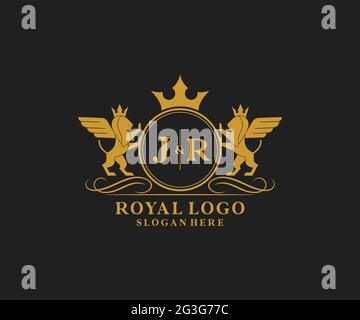 Lettre JR Lion Royal Luxury Heraldic, Crest logo template dans l'art vectoriel pour restaurant, Royalty, Boutique, café, Hôtel, Héraldique, bijoux, mode et Illustration de Vecteur