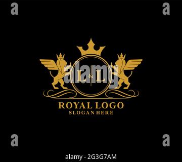 LL lettre Lion Royal Luxury Heraldic, Crest logo template dans l'art vectoriel pour restaurant, Royalty, Boutique, café, Hôtel, Héraldique, bijoux, mode et Illustration de Vecteur
