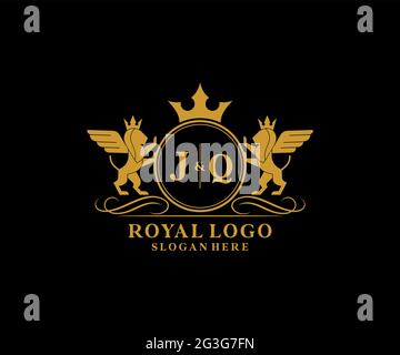 JQ lettre Lion Royal Luxury Heraldic, Crest logo template dans l'art vectoriel pour restaurant, Royalty, Boutique, café, Hôtel, Héraldique, bijoux, mode et Illustration de Vecteur