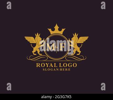 MF lettre Lion Royal Luxury Heraldic, Crest logo template dans l'art vectoriel pour restaurant, Royalty, Boutique, café, Hôtel, Héraldique, bijoux, mode et Illustration de Vecteur