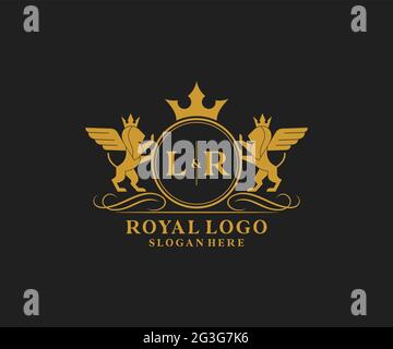 Lettre LR Lion Royal Luxury Heraldic, Crest logo template dans l'art vectoriel pour restaurant, Royalty, Boutique, café, Hôtel, Héraldique, bijoux, mode et Illustration de Vecteur