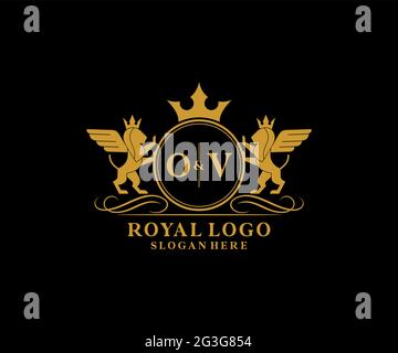 Lettre OV Lion Royal Luxury Heraldic, Crest logo template dans l'art vectoriel pour restaurant, Royalty, Boutique, café, Hôtel, Héraldique, bijoux, mode et Illustration de Vecteur