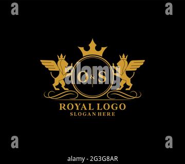 Lettre OS Lion Royal Luxury Heraldic, Crest logo template dans l'art vectoriel pour restaurant, Royalty, Boutique, café, Hôtel, Héraldique, bijoux, mode et Illustration de Vecteur