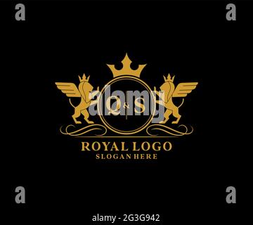 QS Letter Lion Royal Luxury Heraldic, Crest logo template dans l'art vectoriel pour restaurant, Royalty, Boutique, café, Hôtel, Héraldique, bijoux, mode et Illustration de Vecteur