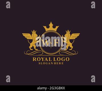 WF lettre Lion Royal Luxury Heraldic, Crest logo template dans l'art vectoriel pour restaurant, Royalty, Boutique, café, Hôtel, Héraldique, bijoux, mode et Illustration de Vecteur