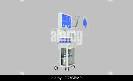 Ventilateur Covid de l'ICU rendu, médecine illustration 3d Banque D'Images