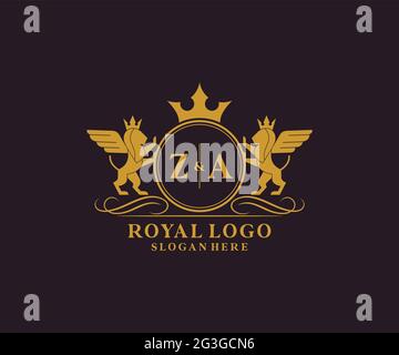 ZA lettre Lion Royal Luxury Heraldic, Crest logo template dans l'art vectoriel pour restaurant, Royalty, Boutique, café, Hôtel, Héraldique, bijoux, mode et Illustration de Vecteur