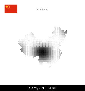 Carte à motif points carrés de Chine. Carte de pixels en pointillés chinois avec drapeau national isolé sur fond blanc. Illustration vectorielle. Illustration de Vecteur