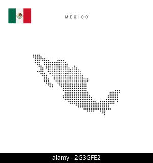 Carte à motif points carrés du Mexique. Carte des pixels en pointillés mexicains avec drapeau national isolé sur fond blanc. Illustration vectorielle. Illustration de Vecteur