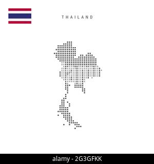 Carte à motif points carrés de Thaïlande. Carte de pixels en pointillés thaïlandais avec drapeau national isolé sur fond blanc. Illustration vectorielle. Illustration de Vecteur