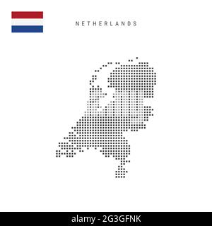 Carte à motif points carrés des pays-Bas, Hollande. Carte de pixels en pointillés néerlandais et néerlandais avec drapeau national isolé sur fond blanc. Illustration vectorielle Illustration de Vecteur