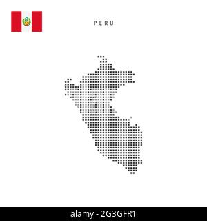Carte à motif points carrés du Pérou. Carte de pixels en pointillés péruviens avec drapeau national isolé sur fond blanc. Illustration vectorielle. Illustration de Vecteur