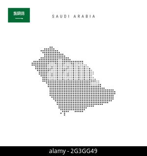 Carte à motif points carrés de l'Arabie Saoudite. Carte de pixels en pointillés de l'Arabie Saoudite avec drapeau national isolé sur fond blanc. Illustration vectorielle. Illustration de Vecteur