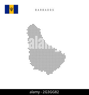 Carte à motif points carrés de la Barbade. Carte de pixels en pointillés de la Barbade avec drapeau national isolé sur fond blanc. Illustration vectorielle. Illustration de Vecteur