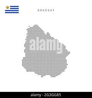 Carte à motif points carrés de l'Uruguay. Carte de pixels en pointillés uruguayens avec drapeau national isolé sur fond blanc. Illustration vectorielle. Illustration de Vecteur