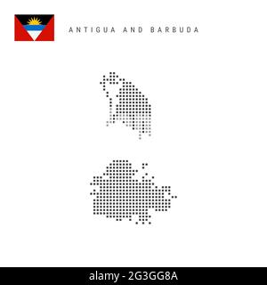 Carte à motif points carrés d'Antigua-et-Barbuda. Carte de pixels en pointillés d'Antiguan Barbudans avec drapeau national isolé sur fond blanc. Illustrateur de vecteur Illustration de Vecteur
