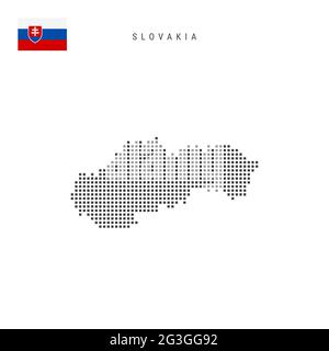 Carte à motif points carrés de Slovaquie. Carte de pixels en pointillé slovaque avec drapeau national isolé sur fond blanc. Illustration vectorielle. Illustration de Vecteur